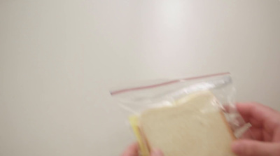 a person holding a sandwich in a plastic bag