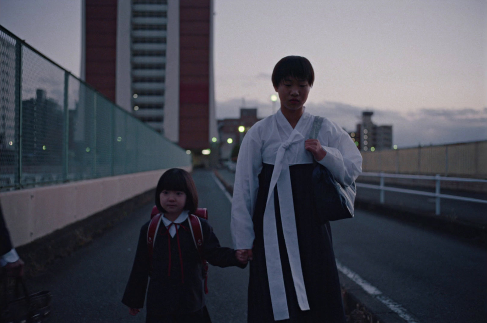 a man and a child holding hands on a bridge