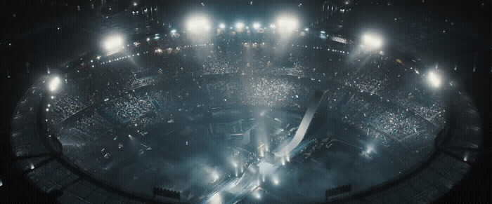 an aerial view of a concert venue at night