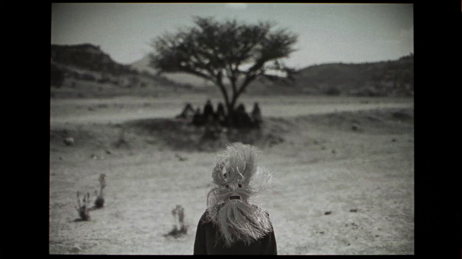 a black and white photo of a person standing in a field