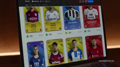 a computer screen with a bunch of soccer cards on it