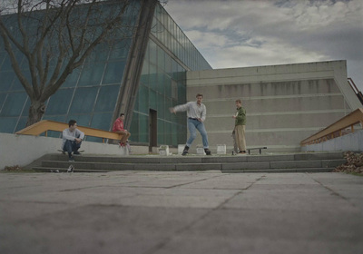 a group of people walking up a flight of stairs