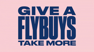 a pink and blue poster with the words give a flybuys take more