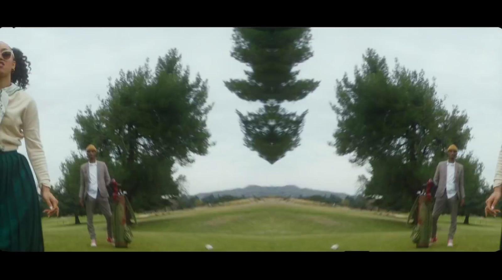 a man and a woman standing in a field