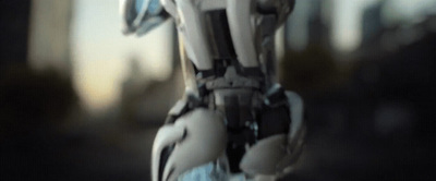 a close up of a robot's arm and legs