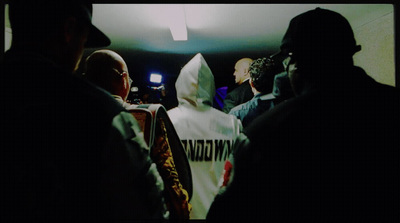 a group of people standing in a room