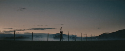 a person standing in the middle of a field