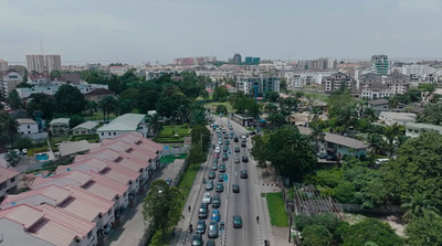 an aerial view of a city with a lot of traffic