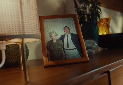 a picture of a man and a woman on a dresser