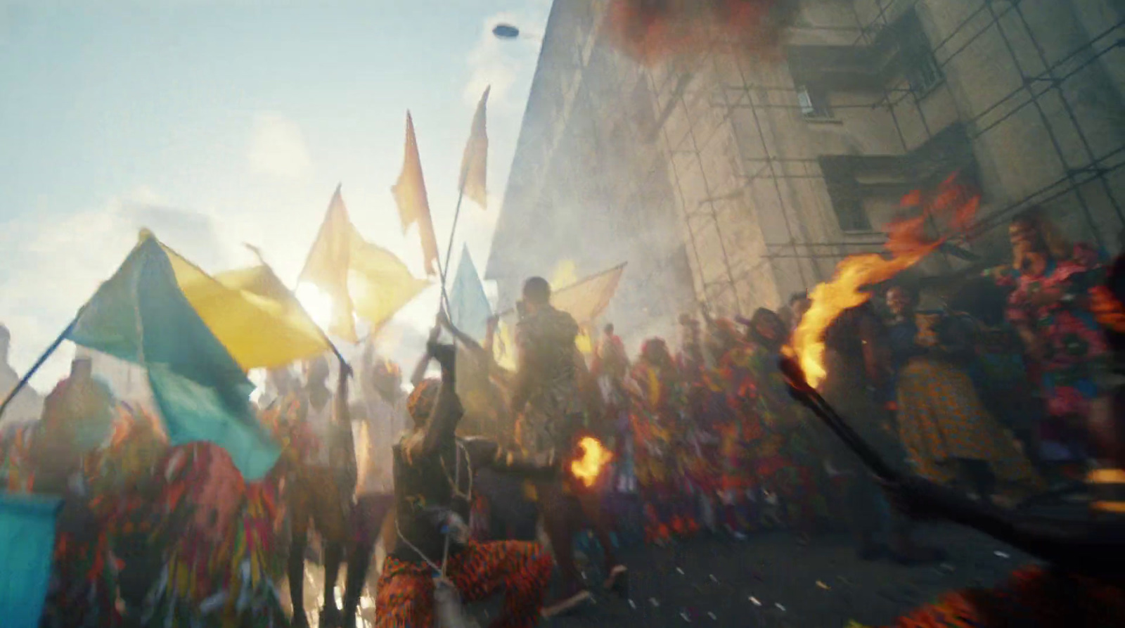 a large group of people holding flags and flags