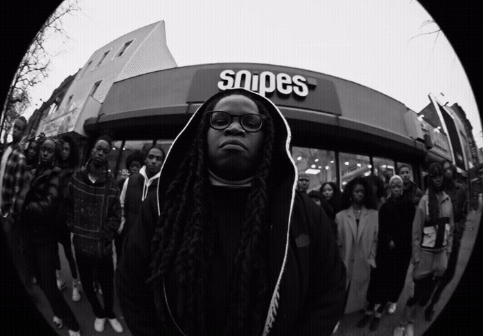 a man with dreadlocks standing in front of a store