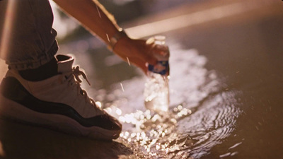 a person standing in a puddle of water