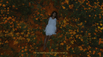 a woman standing in a field of flowers