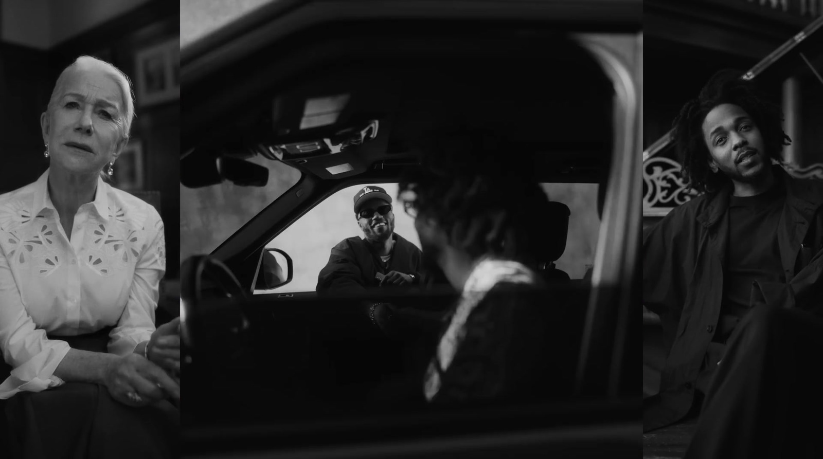 a black and white photo of a woman sitting in a car