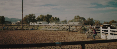 a person in a fenced in area with a horse