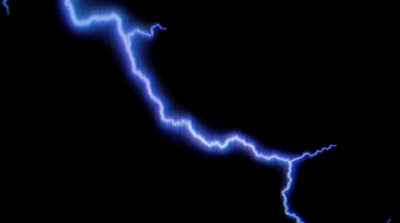 a black background with a blue lightning bolt