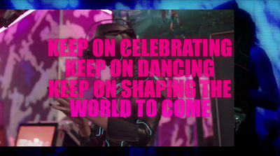 a pink and black photo with a text saying keep on celebrating keep on dancing keep