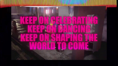 a picture of a room with a sign that says keep on celebrating keep on dancing