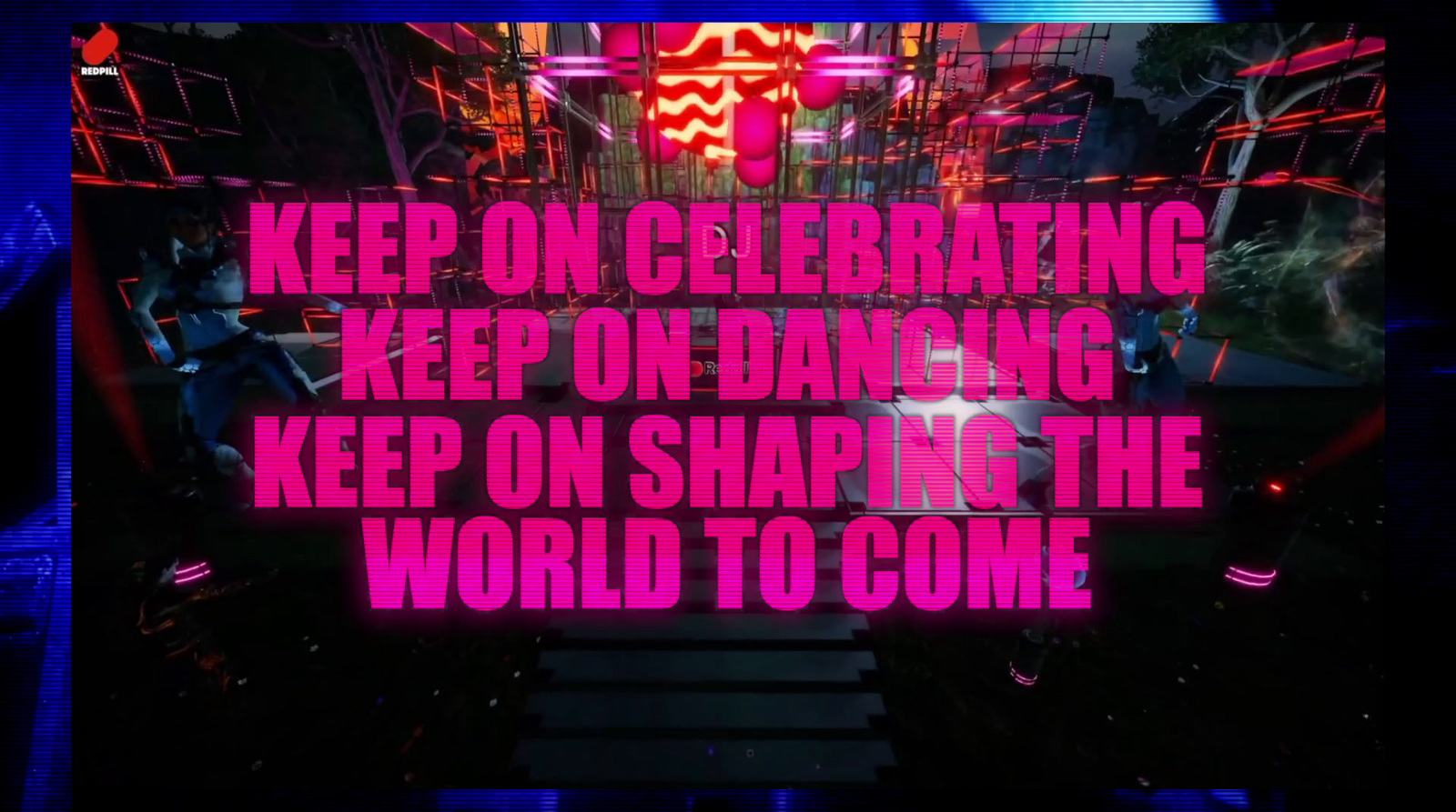 a neon sign that says keep on celebrating keep on dancing keep on shaping the world